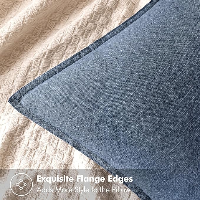 MIULEE Decorative Linen Pillow Covers 18x18 Inch Blue Ashes | Boho Farmhouse Neutral Couch Throw Pillows for Bed, Pack of 2 Accent Coastal Modern Pillowcases, Sofa Livingroom Home Decor