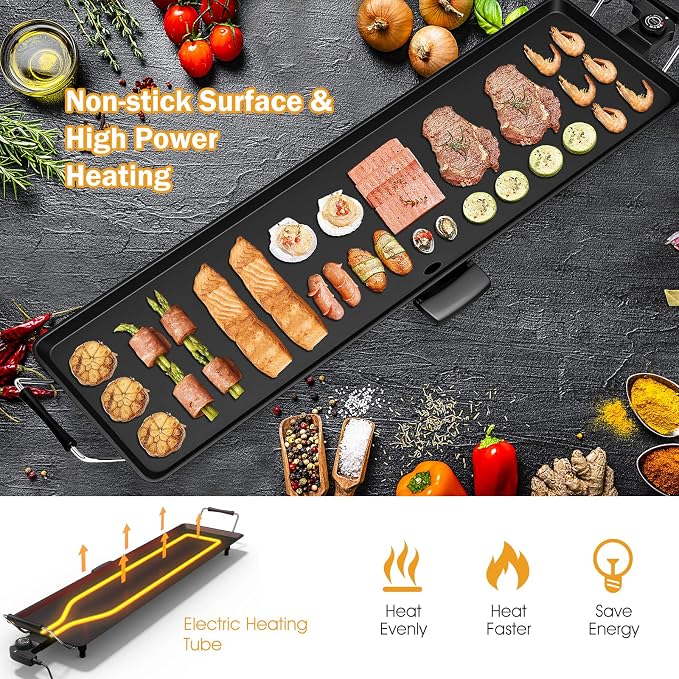 Costzon 35" Electric Griddle, 2000W Nonstick Extra Large Griddle, Long Table Top Grill w/5-Level Temp & Drip Tray, Indoor Outdoor Cooking Plates Teppanyaki Grill for Pancake, BBQ, Camping Gatherings