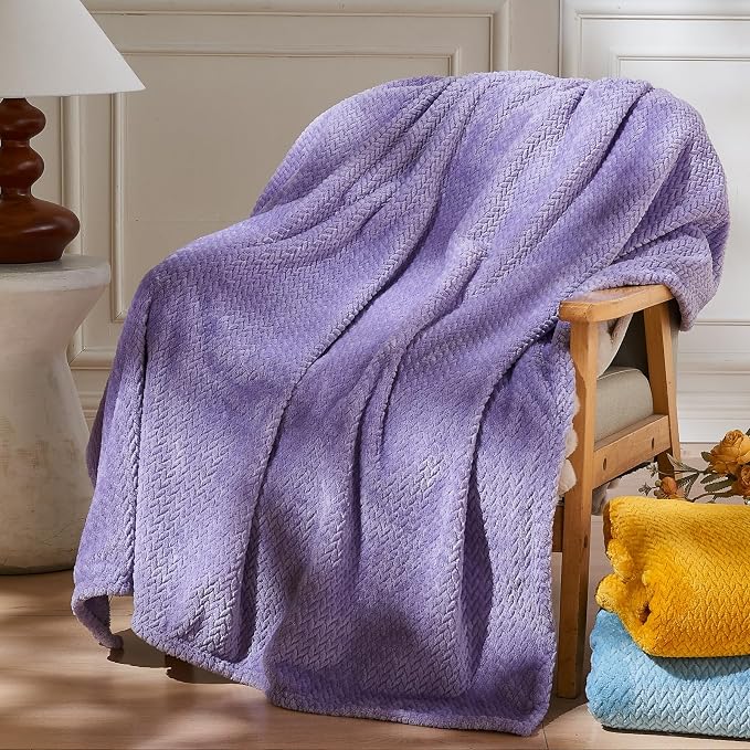 NEWCOSPLAY Fleece Leaves Pattern Twin Blanket, Lavender, 60"x80" | Super Soft Throw Blanket, Lightweight Cozy Bed Sofa Blanket, Premium Silky Flannel Fleece, Travel Blanket for All Season Use