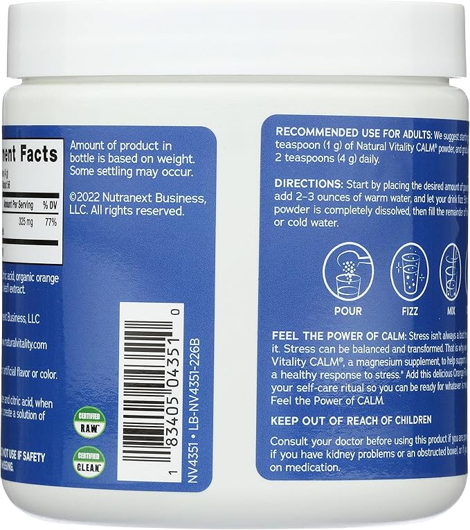 Natural Vitality Calm Magnesium Supplement, Anti-Stress Drink Mix Powder, Gluten Free, Vegan, & Non-GMO, Orange, 8 oz
