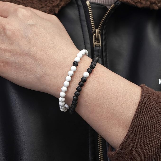 Softones 6MM Lava Rock Aromatherapy Anxiety Essential Oil Diffuser Beads Bracelet for Women Men,Friendship Couples Gifts Natural Stone Bracelets