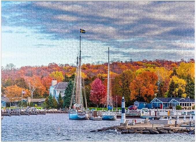MyPuzzle Sister Bay Town Harbor View in Door County Wisconsin - Premium 1000 Piece Jigsaw Puzzle for Adults
