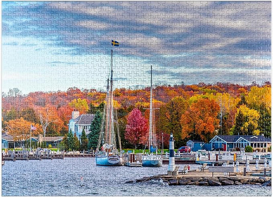 MyPuzzle Sister Bay Town Harbor View in Door County Wisconsin - Premium 1000 Piece Jigsaw Puzzle for Adults