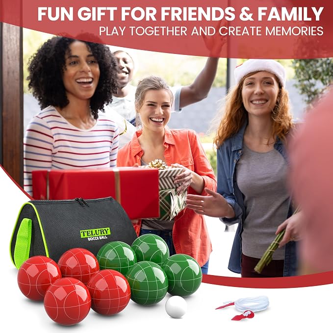 Bocce Ball Set 100mm Regulation Size and Weight for Lawn, Beach Bocci Game Sets for 2-8 Players (Red and Green)