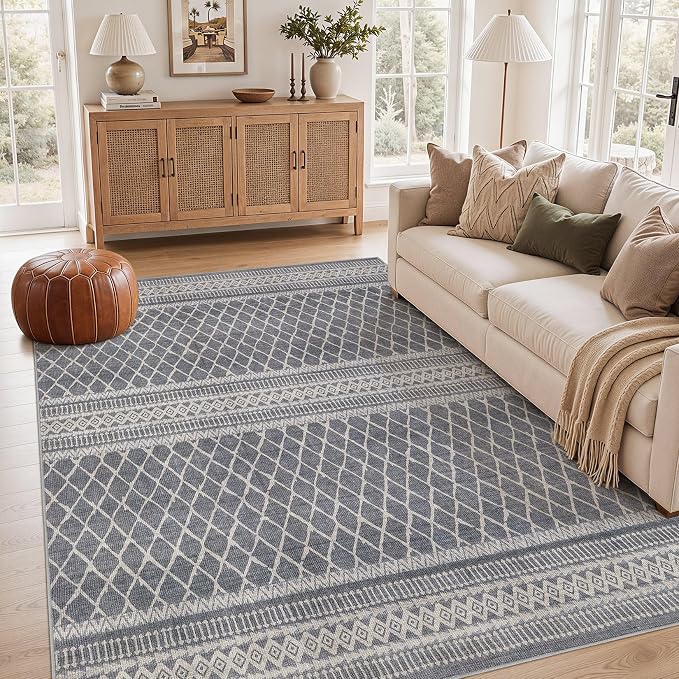 cotiled 5x7 Area Rugs Living Room Rug: Washable Boho Rugs with Non Slip Backing Large Soft Indoor Stain Resistant Carpet for Bedroom Farmhouse Dining Room Lightweight Home Decor Charcoal Grey