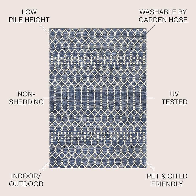 JONATHAN Y Moroccan Geometric Indoor Outdoor Area Rug 6X9 Navy/Beige, Ourika Textured Weave for Backyard, Patio, Porch, Easy-Cleaning, High Traffic, Pet-Friendly, Non-Shedding (SMB108K-6)