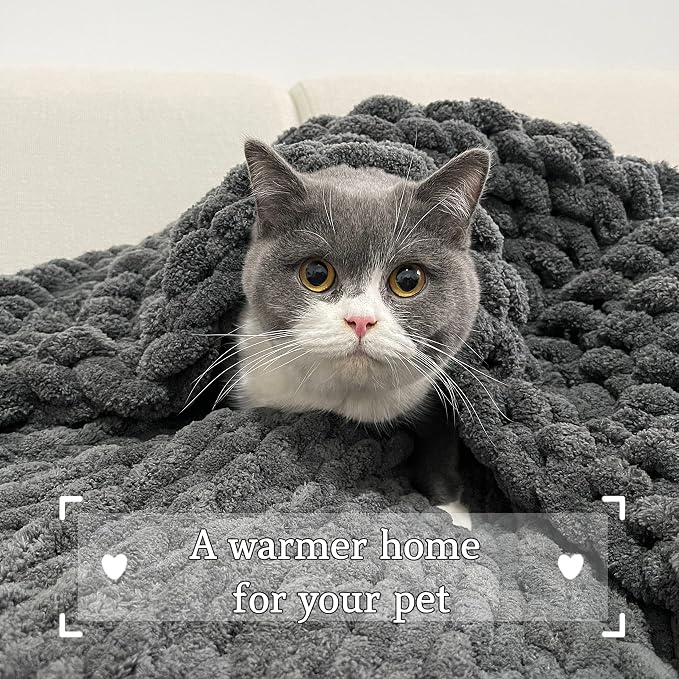 Maetoow Tighter Version Chenille Chunky Knit Blanket Throw,50×60,Dark Grey