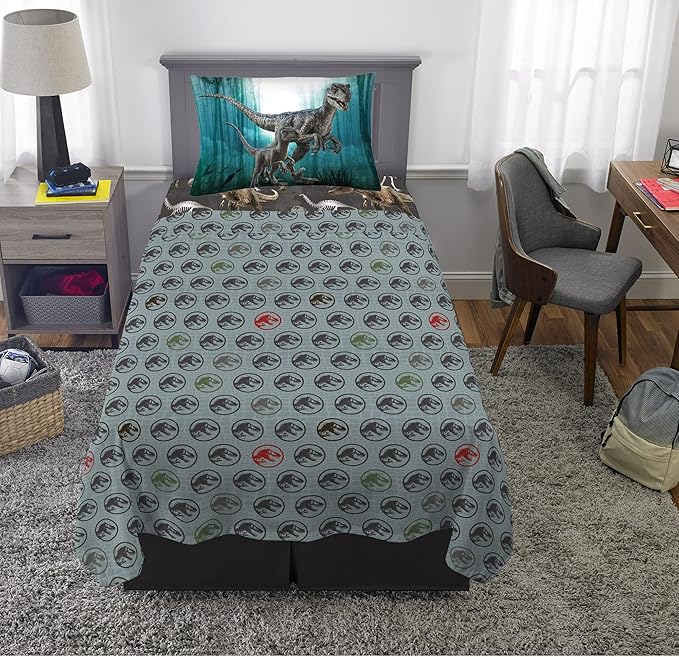 Franco Kids Bedding Super Soft Microfiber Sheet Set,3pcs, Twin, Jurassic World Dominion