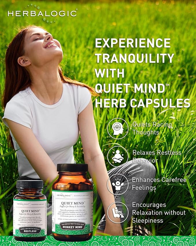 Herbalogic - Quiet Mind Herb Capsules - Non-Sedating, Promotes a Feeling of Zen-Like Calm - Eases Worry - Based on the Traditional Chinese Formula GUI Pi Tang - 90 Cap Count