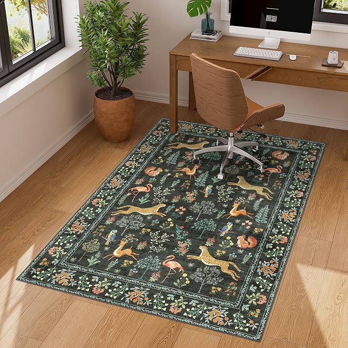 DUKINO 3x4 Rug, Washable Animal Area Rug for Entryway Non Slip, Black | Soft, Low Pile, Stain Resistant Indoor Carpet Runner for Entryway, Kitchen, Bedroom, Bathroom, Pet Friendly, Home Decor