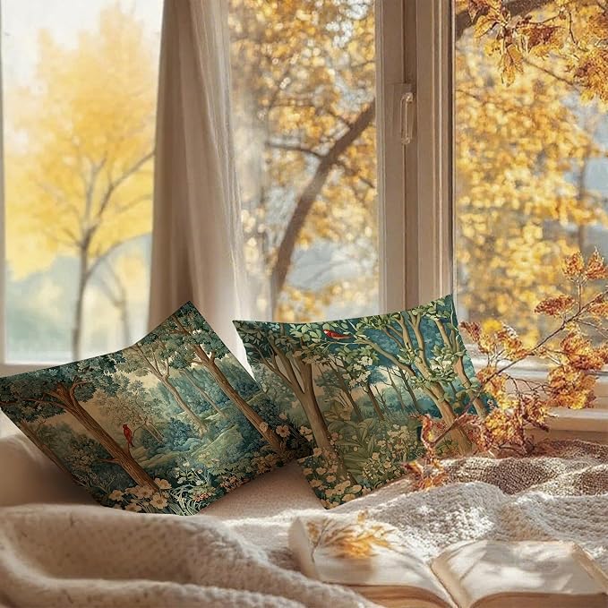 Rustic Spring Forest Pillow Covers 20x20 Double-Sided, Cottagecore Forest Nature Botanical Wildflower Decorative Throw Pillow Covers for Sofa Bed Bedroom Living Room Set of 2