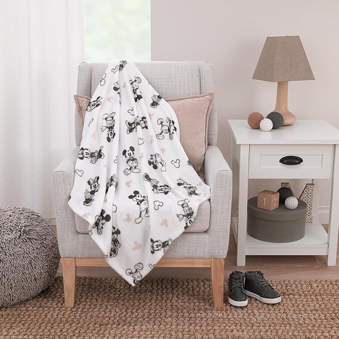 NoJo Disney Mickey and Minnie Mouse Black and White Super Soft Baby Blanket