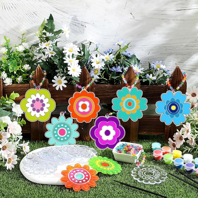 30 Sets Flower Suncatchers Window Art Kits, Spring DIY Sun Catchers Crafts Paint Your Own Window Ornaments for Boys Girls Classroom Home Birthday Activity Party Decor(Flower Style)