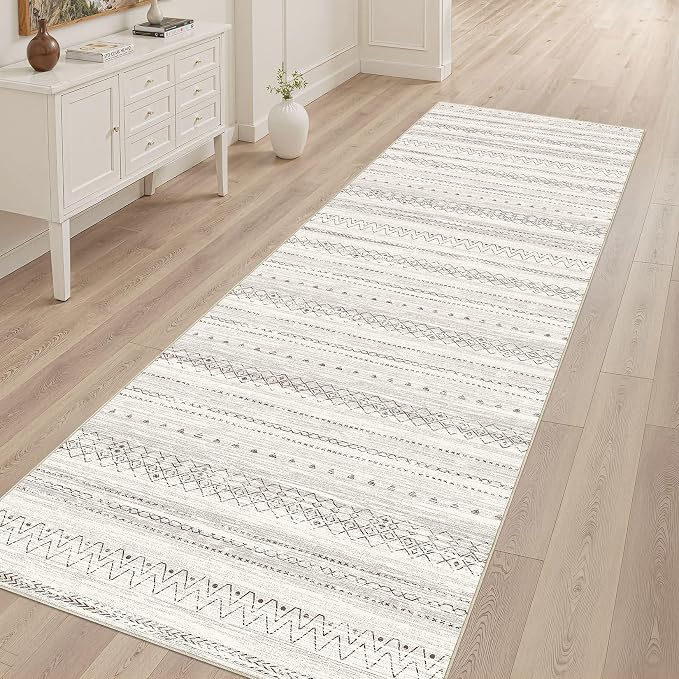 cotiled Hallway 2.6x8 Runner Rugs: Washable Boho Rugs with Non Slip Backing Large Soft Indoor Low Pile Carpet for Living Room Bedroom Farmhouse Dining Room Lightweight Home Decor Brown