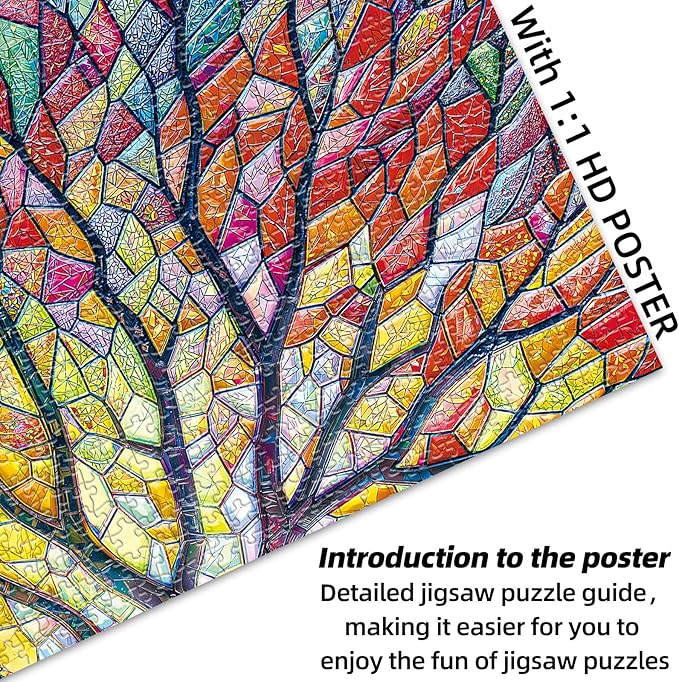 Sutinban Stained Glass Tree Puzzles for Adults 1000 Pieces, Colorful Mosaic Tree of Life Jigsaw Puzzle, Impossible Challenging Difficult 1000 Pieces Puzzles Game for Family