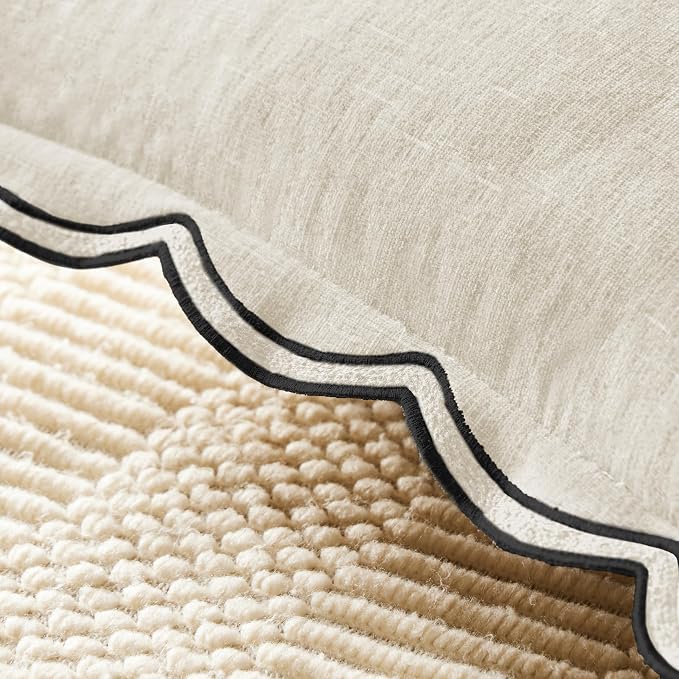 Ohocut Scalloped Pillow Cover Pack of 2 Spring Chenille Decorative Throw Pillow Covers Cute Boho Couch Pillow Covers Aesthetic Funky Preppy Pillow Cases for Sofa Living Room (Light Beige, 20x20 Inch)
