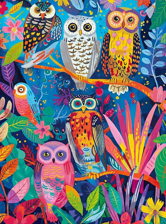 Cross & Glory - Hootenanny: Birds in Paradise - 1000 Piece Jigsaw Puzzle for Adults | Vibrant Indian Garden & Owl Design | Challenging and Artistic