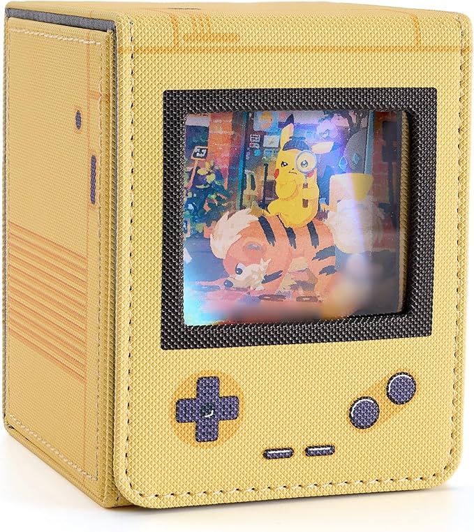 Retro Gaming Console Appearance MTG Deck Box with Commander Display, Card Deck Case Fit 120 Single Sleeved Cards, PU Leather Magnetic Card Storage Box with 2 Dividers, Compatible with TCG/PTCG(Yellow)