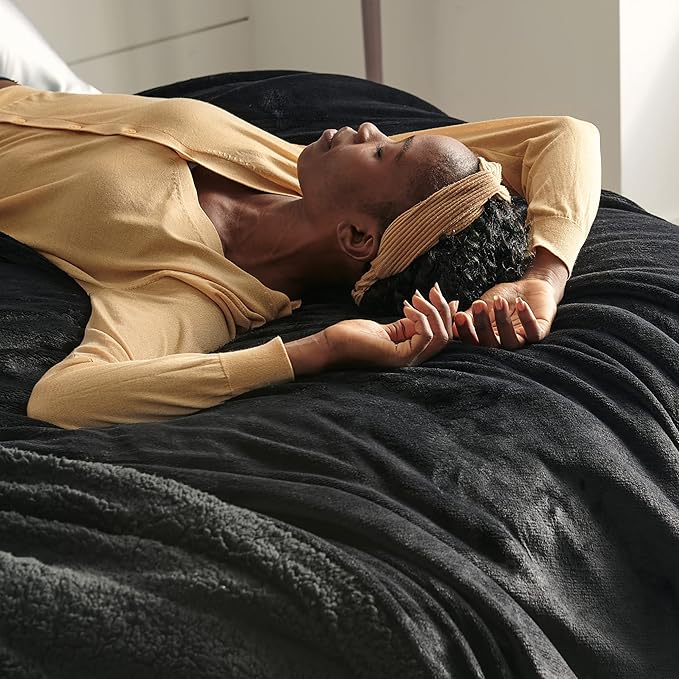 Bedsure GentleSoft Sherpa Fleece Twin Size Blanket for Couch, Non-Heated, Thick and Warm Throw for Women and Men, Soft Fuzzy Plush Twin Blanket for Winter, Black, 60x80 Inches
