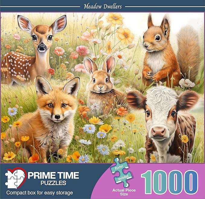 Difficult 1000 Piece Adult Jigsaw Puzzle - Deer, Cow, Fox, Squirrel and Rabbit - Cute Animals - Hard, Challenging Puzzle Perfect for Game Nights - 20x27 inches