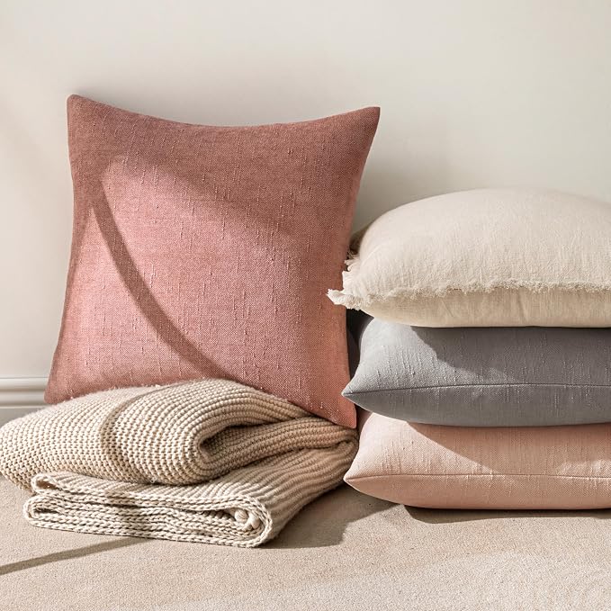 MIULEE Textured Chenille Throw Pillow Covers 18x18 Inch Dusty Pink | Pack of 2 Decorative Soft Throw Pillows, Solid Textured Cushion Covers, Modern Home Decor for Couch Sofa Bedroom Living Room