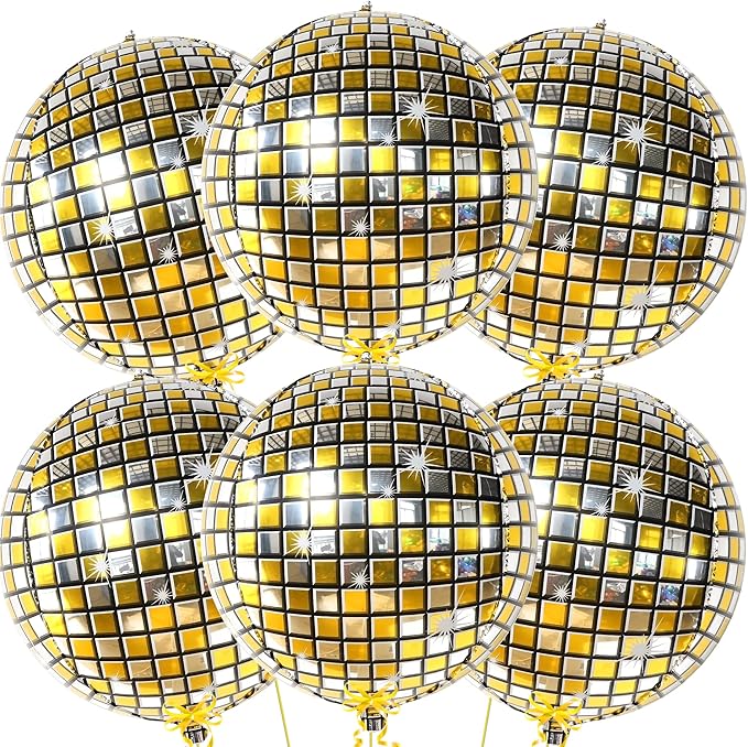 KatchOn, Gold and Silver Disco Ball Balloons - Big 22 Inch, Pack of 6 | 4D Sphere Balloons, Disco Party Decorations | 70s Party Disco Ball Decoration, Graduation Decorations 2026, Engagement Wedding