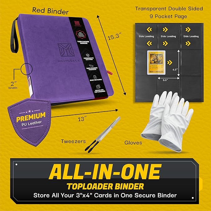 Toploader Binder | Holds 252 Toploaders | 9-Pocket | Ringless Double-Sided Pockets | Includes Collector Tweezers & Gloves | Premium Top Loader Binder for Trading Cards, Pokemon, Yu-Gi-Oh & TCG