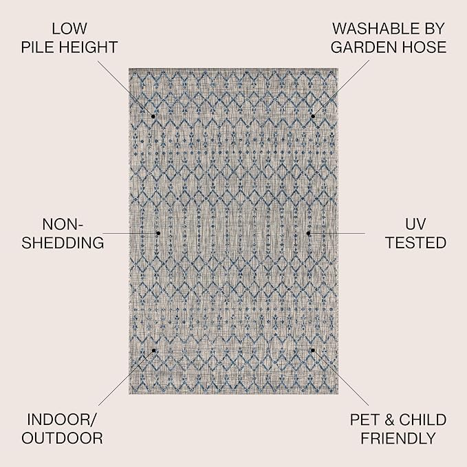 JONATHAN Y Moroccan Geometric Indoor Outdoor Area Rug 3X5 Light Gray/Navy, Ourika Textured Weave for Backyard, Patio, Porch, Easy-Cleaning, High Traffic, Pet-Friendly, Non-Shedding (SMB108A-3)