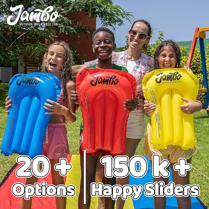 JAMBO XL 20Ft Premium 3 Lane Slip Splash and Slide with 3 Bodyboards, Heavy Duty Water Slide- Advanced 3-Way Water Sprinkler System, Backyard Waterslide Outdoor Water Toys n Slides for Kids