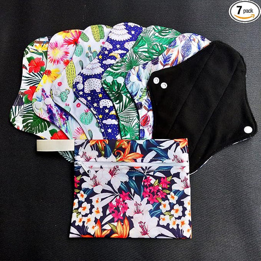 7PCS Pack Reusable Menstrual Pads Including 6PCS Cloth Sanitary Pads Mama Cloth Pad + 1PC Mini Wet Bag