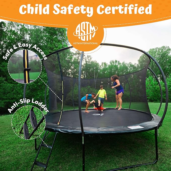 JUMPZYLLA Trampoline Outdoor 8FT 10FT 12FT 14FT 15FT 16FT with Enclosure and Ladder, ASTM Approved Recreational Trampoline for Kids and Adults, Anti-Rust Coated Frame