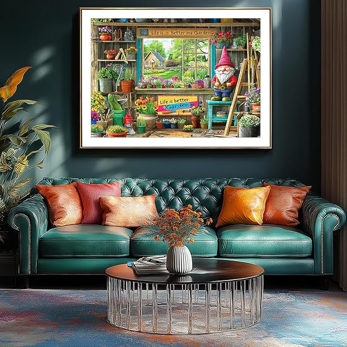 Garden Shed Scene 500 Piece Puzzle for Adults Gardening Tools Whimsical Garden Gnome Vibrant Flowers Decor Jigsaw Puzzle Fun Family Puzzles Gift for Adults Seniors（ 23"x15"）