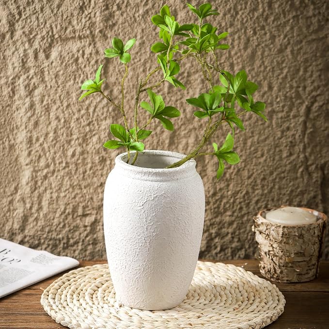Ceramic Farmhouse Flower Vase, 8.2 Inch Terracotta Rustic Vase, Christmas Decorative Pottery Flower Vases for Living Room, Entryway, Table, Shelf Decor