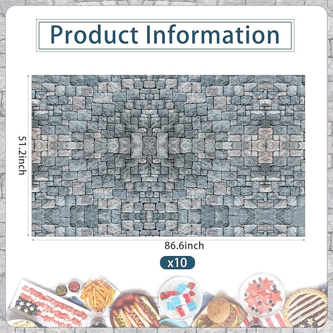 10 Pieces Cobblestone Tablecloth Stone Printed Table Cover Medieval Table Decoration Plastic Tablecloth Stone Brick Tablecovers for Medieval Castle Knight Themed Party Supplies, 4.3 x 7.2 ft