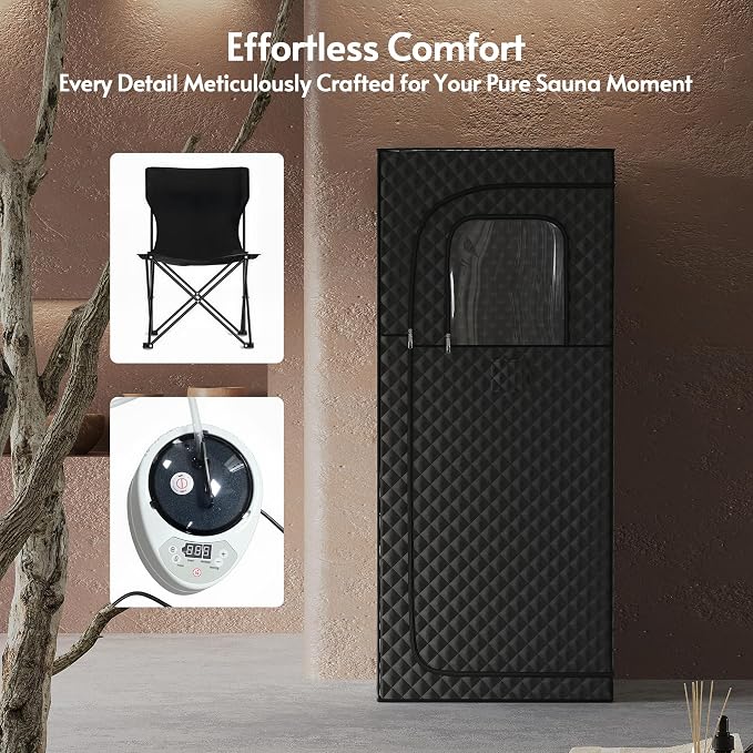 ENSTVER Home Sauna 6FT Compact 1 Person，1200W Steam Fast Heating Sauna，Indoor Saunas Room with Foldable Chair
