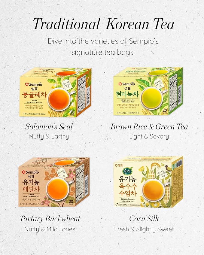 Sempio Green Tea with Brown Rice Korean Tea Blend, 40 Tea Bags (1 Pack) | Refreshing & Nutty Tea Made with 100% Natural Ingredients, Genmaicha Blend, Caffeinated, Sugar Free