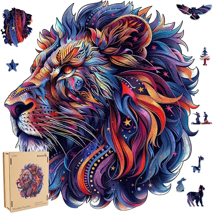 Qiuenisray 500 Pieces Wooden Puzzles for Adults, Lion Jigsaw Puzzles, Wood Challenging Puzzle, FSC Certified Wall Decor, Royal Unique Shape Animal Adult Puzzle Piece, Gift for Family Game 15.5x16.7 in