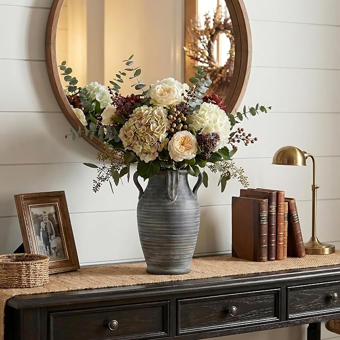 Emotionally Grounded Vase, Vaseking Large Ceramic Rustic Vase with 4 Handles, 10.83 inch Minimalist Decorative Farmhouse Vases for Home Decor, Living Room, Enterway, Table Decoration, Black Bronze
