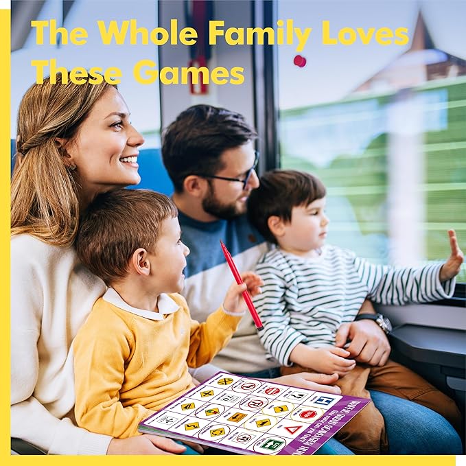 Road Trip Game Pad, 5 Games in 1 (Farm Animals, Car Colors, Buildings, Traffic Signs, Vehicles Scavenger Hunt Bingo), Pen Pencil Paper Game, Plane Trip/Car Travel/Getaway Activity Pad for Kid, Adult