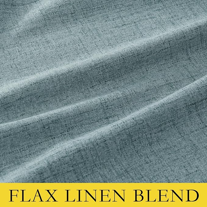 NICETOWN Skylark Blue Thick Linen Blend 100% Blackout Curtains with Grey Liners, Rod Pocket Back Tab Thermal Insulated Flax Textured Full Blackout Window Drapes for Kitchen (2 Panels, 42" W by 63" L)