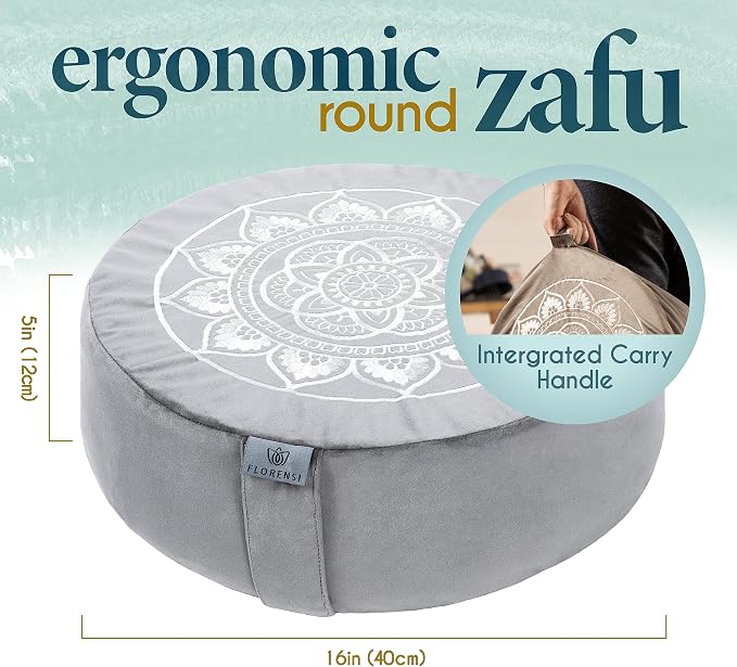 Florensi Meditation Cushion - Comfortable Floor Pillow - Traditional Tibetan Meditation Pillow with Beautiful Velvet Cover - Large Floor Cushion Seating for Adults - Premium Yoga Buckwheat Bolster
