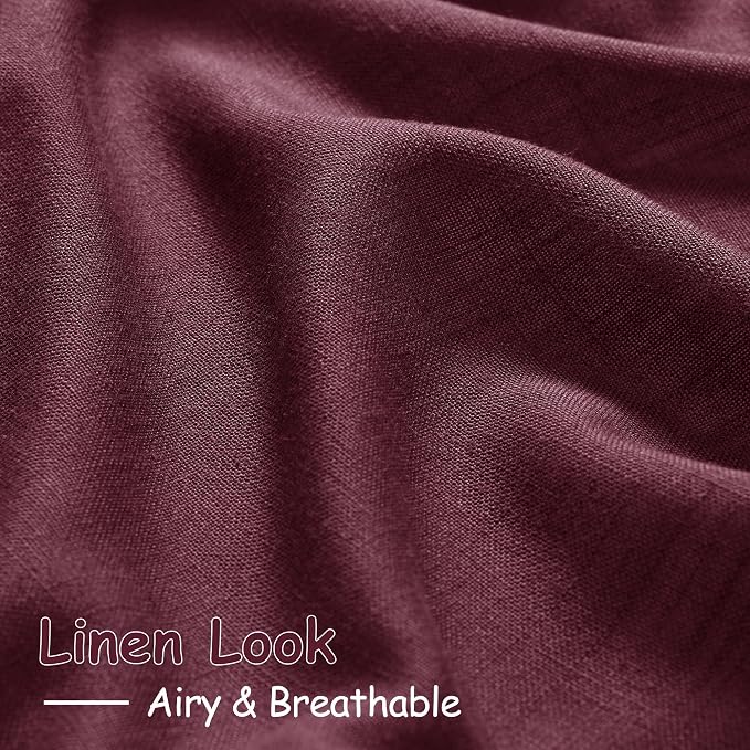 Nanspring Burgundy Linen Curtains 72 Inch Length for Living Room Semi Sheer Light Filtering Door Drapes 2 Panels Set for Kids Bedroom Light Filtering Back Tab Rod Pocket Modern Farmhouse Decor 52x72