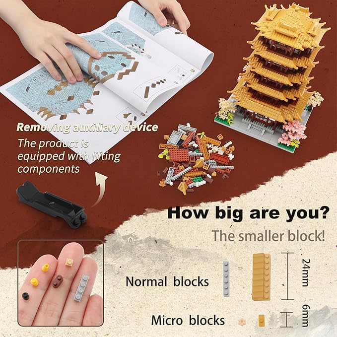 Chinese Ancient Architecture Micro Building Blocks Set Yellow Crane Tower Mini Bricks Model Kit for Toy Present Adults and Kids