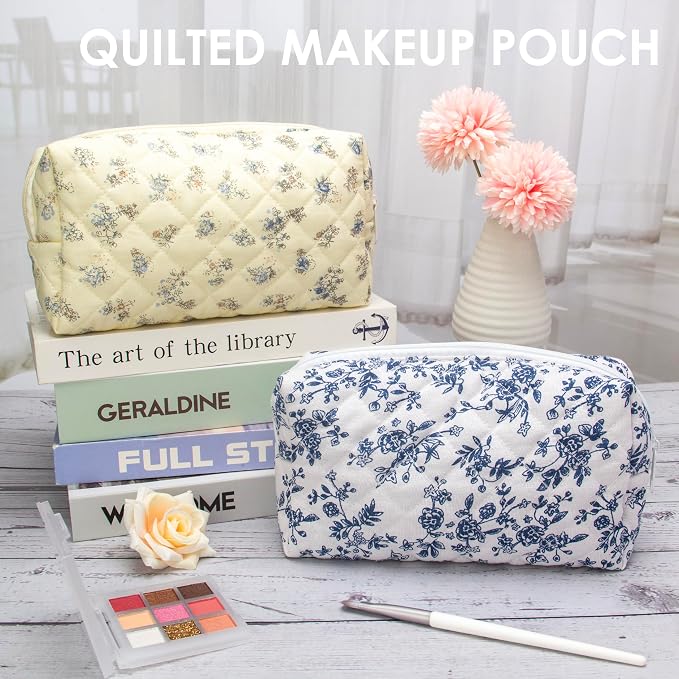 PAZIMIIK Small Quilted Makeup Bag,Zipper Cosmetic Pouch,Jouy Blue,6 Pack | Lightweight Cosmetic Bag Organizer for Women,Purse Storage Holds Makeup,Toiletries,Skincare,Beauty Essentials,Travel Items