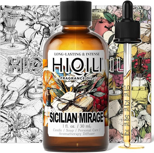 HIQILI Sicilian Mirage Fragrance Oil for Candle and Hair Perfume Making | Boasts Elegant Layered Floral Scent, Ideal for Shower Gel, Daily Personal Care and Pet Safe DIY Crafts —30ml / 1 fl oz