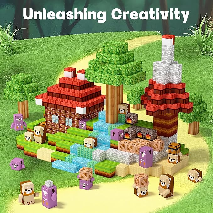 Magnetic Building Blocks-Magnetic Cubes Green Forest Set Creative Magnet Toys Blocks Stacking for Kids STEM Preschool Educational Gifts for Toddler Ages 4-8 Boys and Girls(150pcs 0.8in)