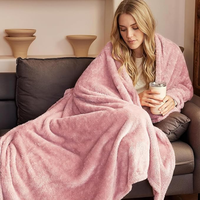 Exclusivo Mezcla Fuzzy Plush Fleece Bed Blanket Queen Size, Dusty Pink | 90x90 Inches, Super Soft and Cozy Bed Blanket, Fluffy Decorative Bedding for Livingroom, Bedroom, All Season