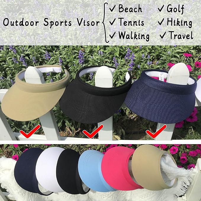 3 Pack Sports Sun Visor Hat Women Men Adjustable Clip On Visors Outdoor Golf Beach Cap