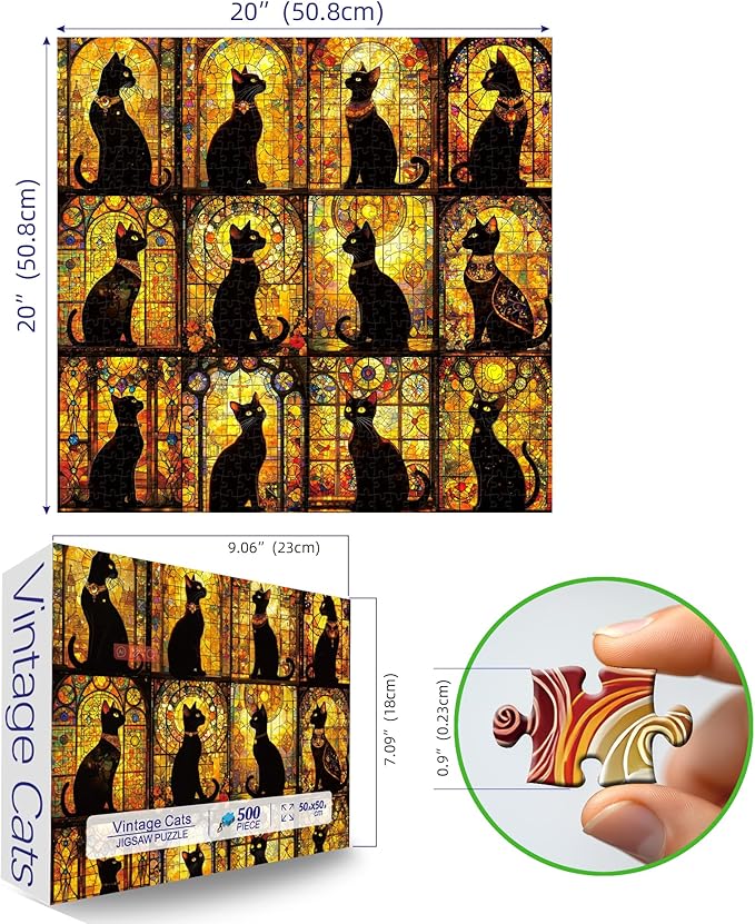 Black Cats 500 Piece Puzzles for Adults Clearance, for Halloween Birthday Party Challenge Games Family, 20" X 20" Dust Free Puzzles
