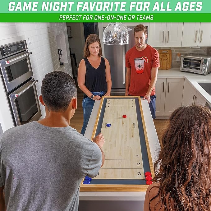 GoSports 6 ft Tabletop Shuffleboard and Curling 2 in 1 Game with 8 Pucks and Tote Bag